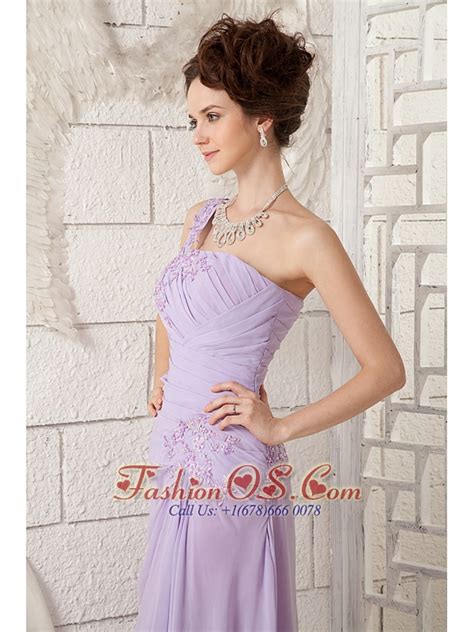 Customize Lavender Empire One Shoulder Prom Dress Chiffon Appliques