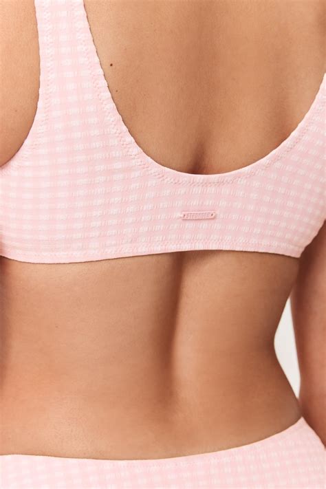 Textured V Neck Bikini Top Pink I V Neck Design I STRONGER