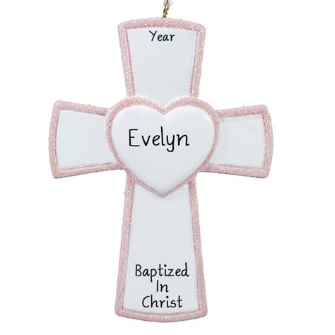 Personalized Baptism Pink Cross Keepsake Ornament Personalized