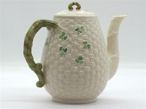 Belleek Irish Coffee Pot Shamrock And Basket Weave Pattern No 0857 Ebay