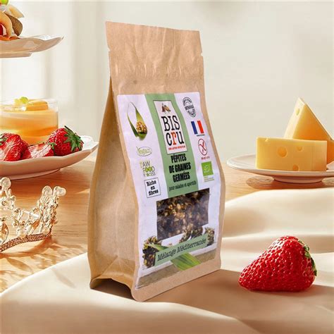 Custom Printed Flat Bottom Zip Lock Biodegradable Kraft Paper Whey