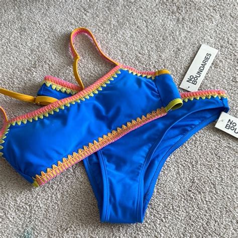 No Boundaries Swim No Boundaries Blue And Yellow Bikini Set Sporty
