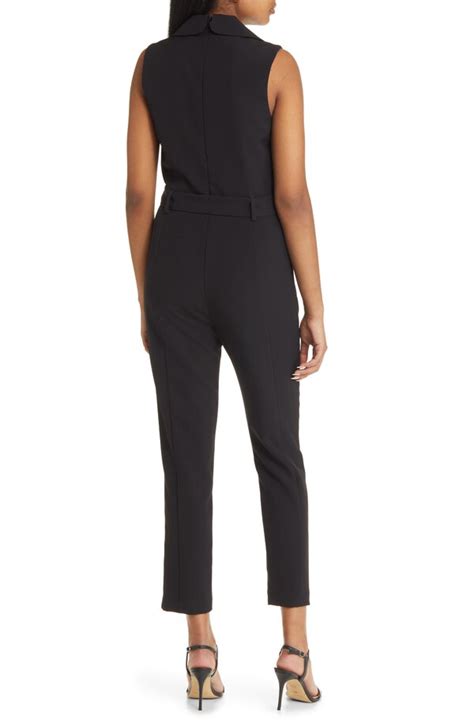 Black Halo Danica Belted Notched Lapel Jumpsuit Black Editorialist