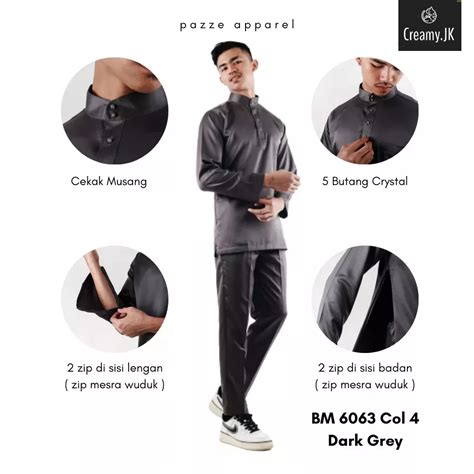 COD READY STOCK PAZZE Baju Melayu Modern Slim Fit Satin Matte BLACK