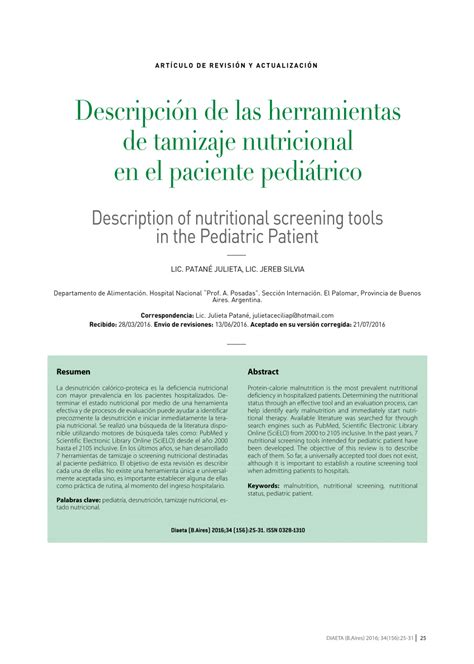 Pdf Descripci N De Las Herramientas De Tamizaje Nutricional En El