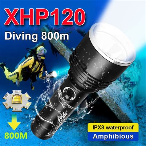 6000 Glare Super XHP120 Powerful Scuba Diving Flashlight High Power Led