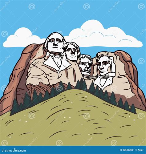 Mount Rushmore. Mount Rushmore Hand-drawn Comic Illustration. Vector ...