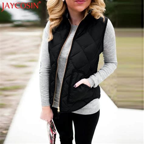 JAYCOSIN 2017 Coat Vests Women Lady Black Pocket Fashion Sleeveless ...