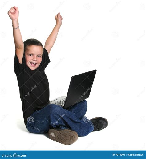 Excited Young Kid Working On Lap Top Computer Stock Image Image Of