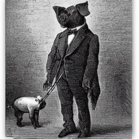 Pig In A Tuxedo Illustration By Gustave Dor Stable Diffusion