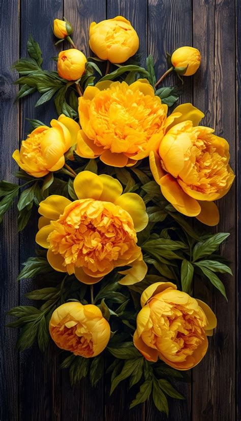 A Bunch Of Yellow Flowers Sitting On Top Of A Wooden Table