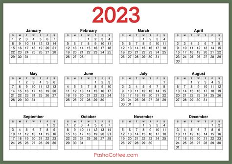 2023 Calendar 1 Page Printable Template Calendar