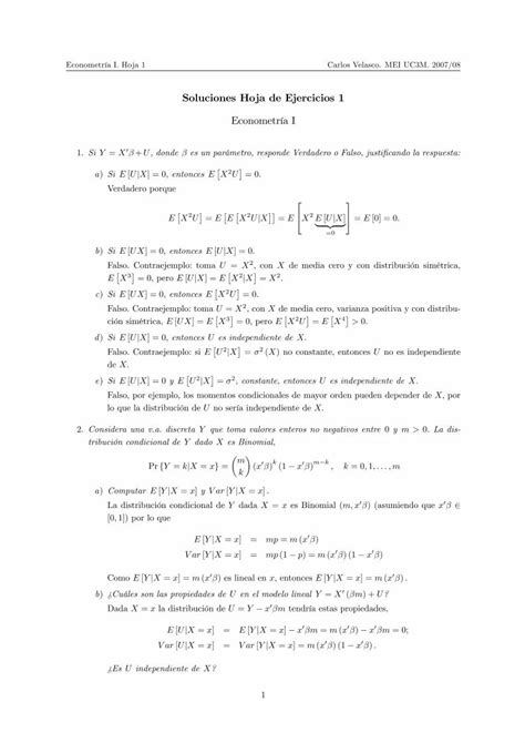 PDF Soluciones Hoja de Ejercicios 1 Econometría I Econometría I