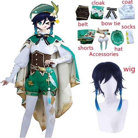 Genshin Impact Venti Cosplay Costume Uniform Wig Shoes Cosplay Anime