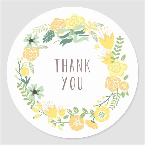 Floral Wreath Thank You Stickers Zazzle Thank You Stickers