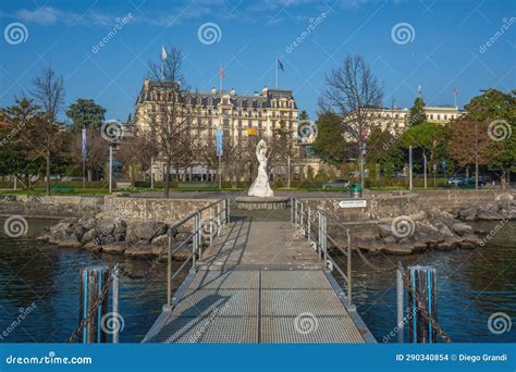 Place Du Vieux Port Fountain And Beau Rivage Palace Hotel At Ouchy