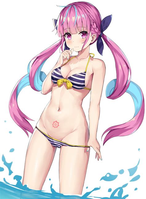 Kizuna Hololive Minato Aqua Bikini Breast Hold Cleavage Panty Pull