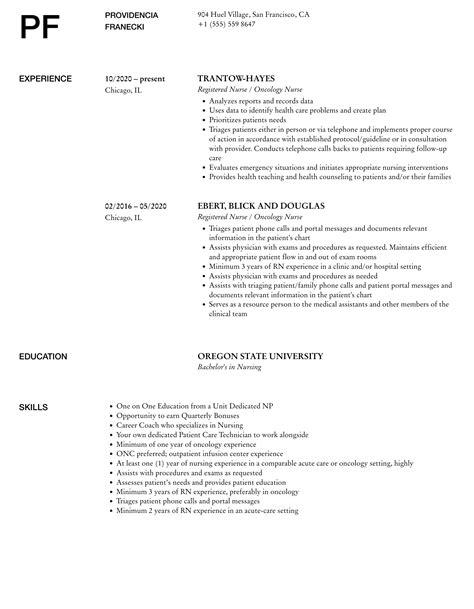 Registered Nurse Oncology Nurse Resume Samples Velvet Jobs