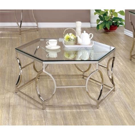 Furniture Of America Annette Contemporary Metal Glass Coffee Table In