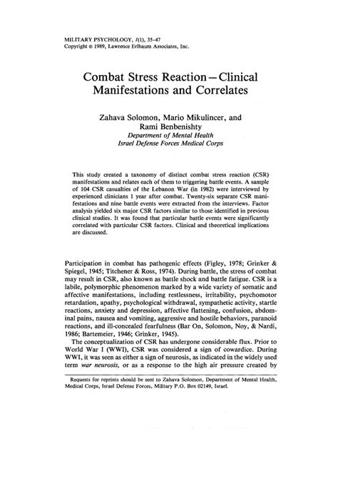 (PDF) Combat stress reaction–Clinical manifestations and correlates