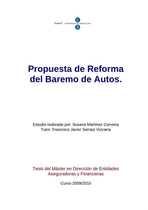 Pdf Propuesta De Reforma Del Baremo De Autos Resumen El Baremo