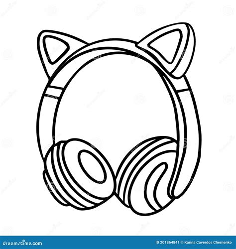 Stereo Cat Headphone Outline Isolated Stock Vector Illustration Of