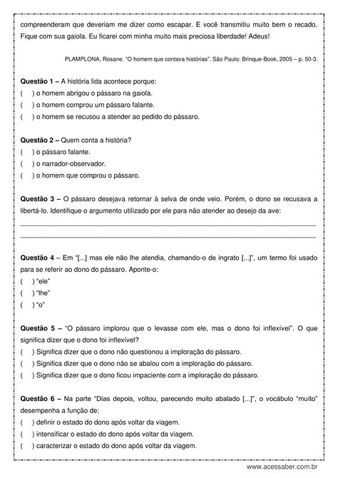 Interpreta O De Texto Ano Fundamental Gabarito Pdf Texto Exemplo Hot