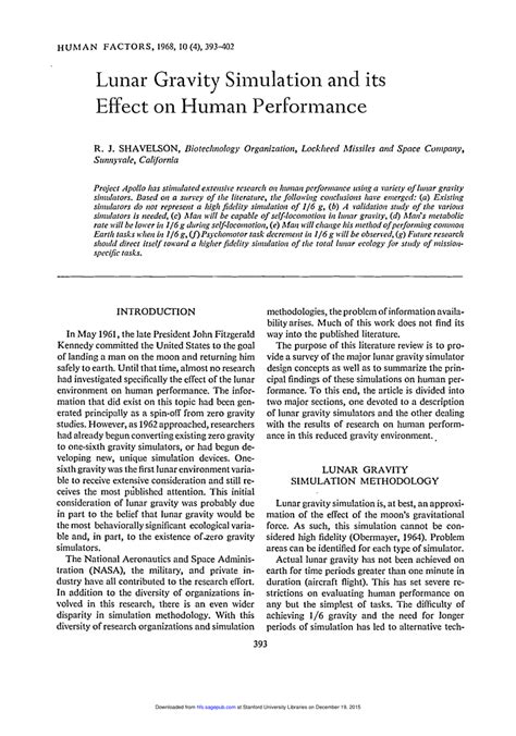 (PDF) Lunar Gravity Simulation and its Effect on Human Performance