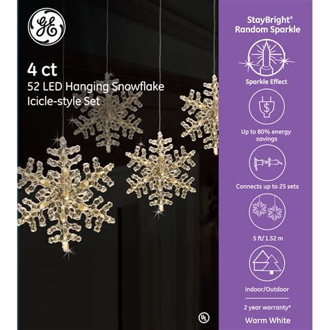 72609 Ge Staybright® Random Sparkle Led 4pc Hanging Snowflake Icicle