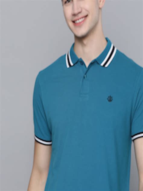 Buy Mast Harbour Men Teal Blue Solid Polo Collar Pure Cotton T Shirt