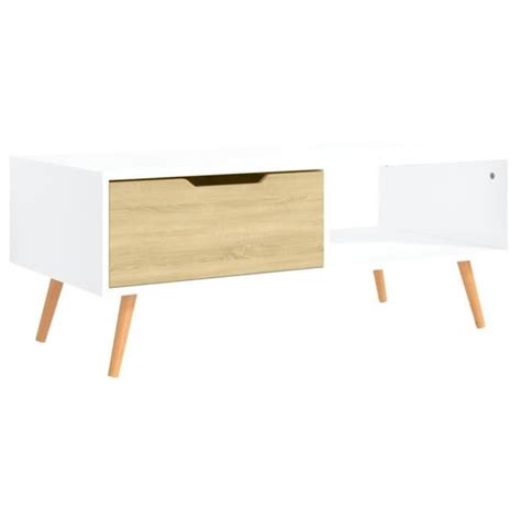 Zerodis Table Basse Blanc Et Ch Ne Sonoma X X Cm Agglom R