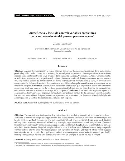 Pdf Autoeficacia Y Locus De Control Variables Predictoras De La