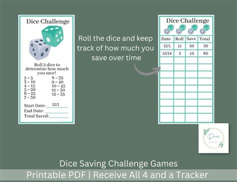 Dice Saving Challenge Game Printable Bundle Low Budget Friendly 52 Week