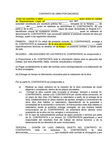 Modelo De Contrato De Obra De Construcción Modelo Contrato