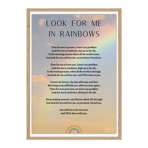 Look For Me In Rainbows Funeral Poem Memorial Gift Loved Etsy Australia