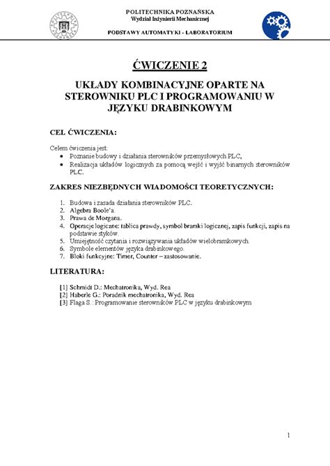 2 Układy kombinacyjne oparte na sterowniku PLC i programowaniu w