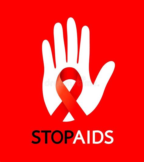 Stop Aids Sign With White Hand And Red Ribbon Stock Vector