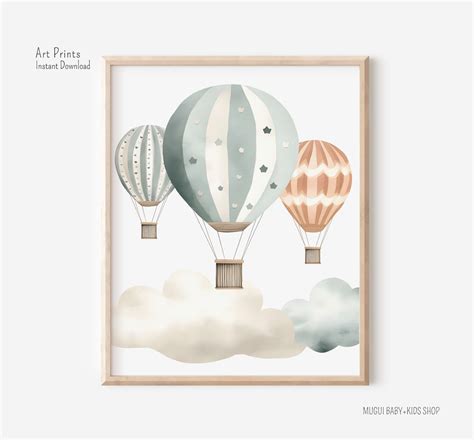 Hot Air Balloons Print Vintage Nursery Decor Printable Travel Wall