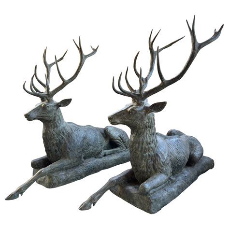 Bronze Stag and Deer Statues Pair Scottish Highland Garden Castings For