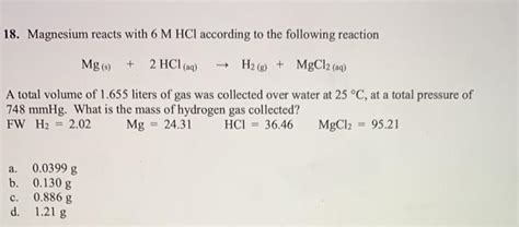 Solved Magnesium Reacts With M HCl According To The