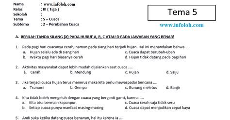 Soal Tematik Kelas Sd Tema Cuaca Subtema Kurikulum Perubahan