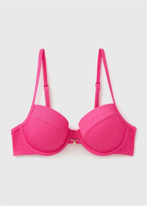 Pink Ribbed Cupped Bikini Top Matalan