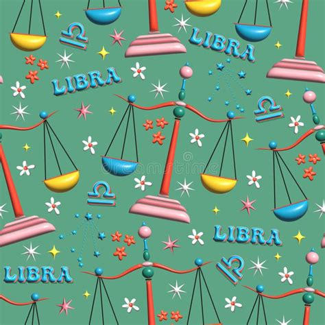 Libra Cute 3d Illustration Zodiac Signs Seamless Pattern Zodiac Icons