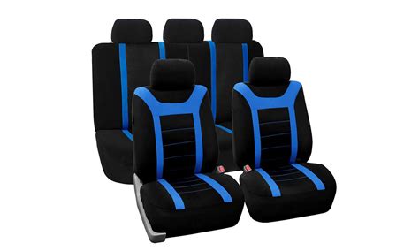 Fh Group Universal Fit Airbag Compatible Sports Full Set Seat Covers Blue Wxf 02