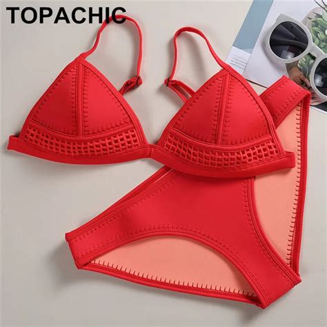 Women Neoprene Bikini Set Swimwear Bathing Suit Top Bottom Biquini