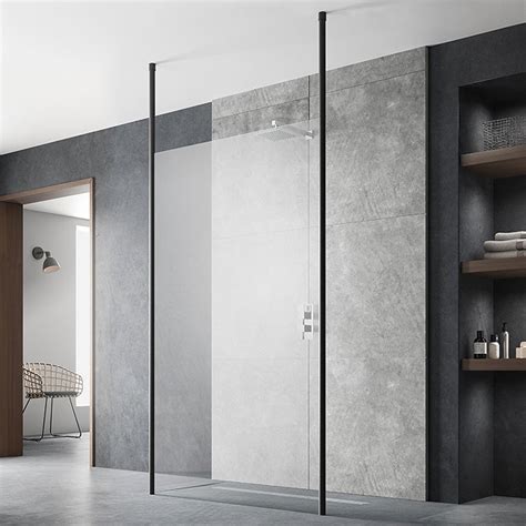 Hudson Reed Free Standing Wet Room Screen With Black Double Ceiling Posts