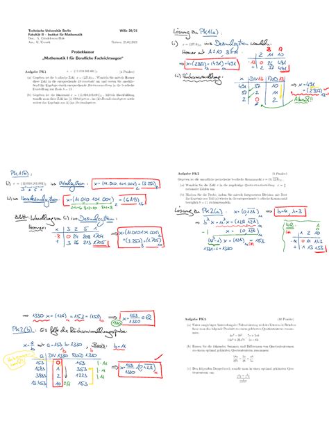 Mathe I Klausur PK Loesungen Mathematik I für Berufliche