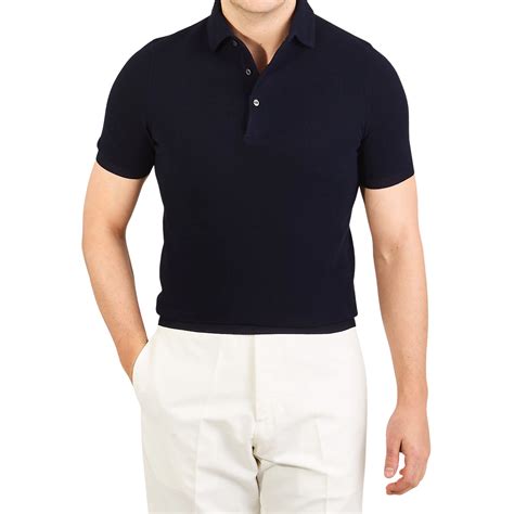 Gran Sasso Navy Fresh Cotton Mesh Polo Shirt Baltzar