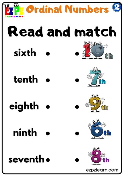 Group 2 Ordinal Numbers Read And Match Worksheet