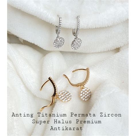 Jual Anting Gantung Solitaire Permata Sirkon Halus Titanium Antikarat